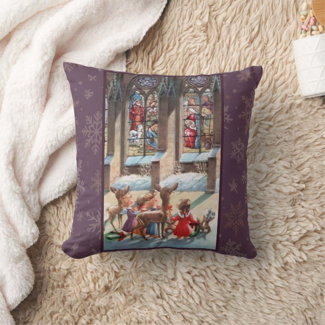 Children at the Church Window Christmas  Kissen (Decke)