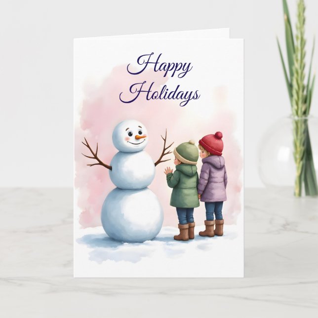 Children Building Snowman Winter Scene Blank  Karte (Vorderseite)