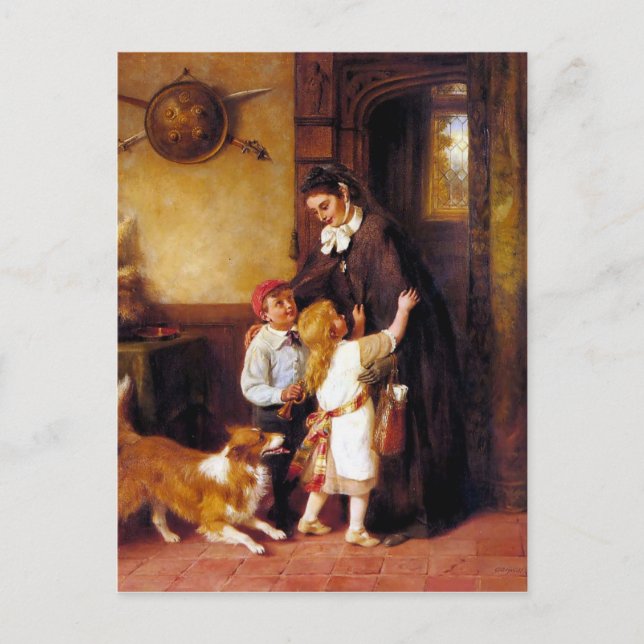 Children Collie Dog Zuhause Begrüßungsmalerei Postkarte (Vorderseite)