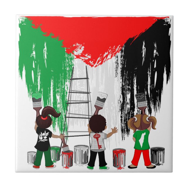 Children of Gaza Painting Palestine Flag  Fliese (Vorderseite)