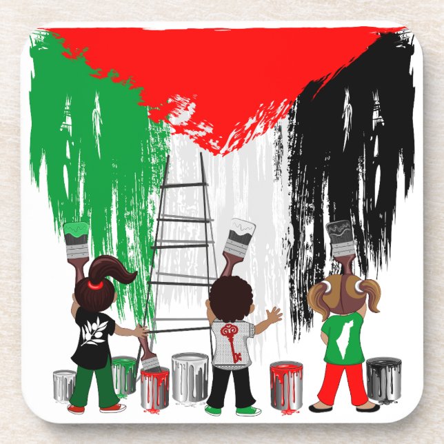 Children of Gaza Painting Palestine Flag  Getränkeuntersetzer (Vorderseite)