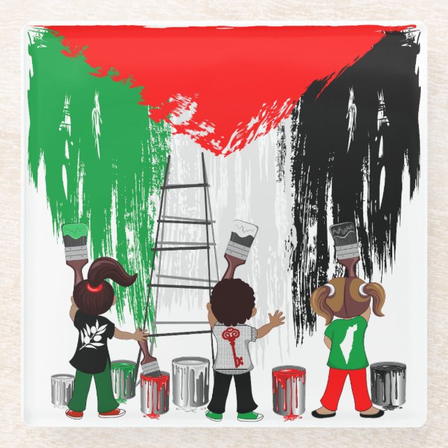 Children of Gaza Painting Palestine Flag  Glasuntersetzer (Vorderseite)