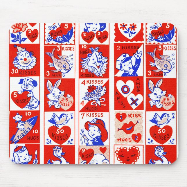 Children Valentine Gruß Hugs Kisses Red White Mousepad (Vorne)