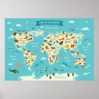 Children World Map mit Illustration Value Poster