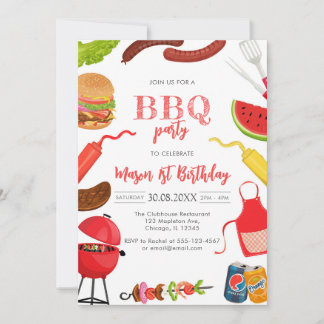 Children's BBQ Birthday Invitation Einladung