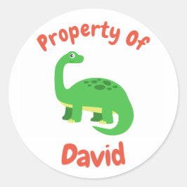 Childrens Diplodocus Dinosaur Individuelle Name Runder Aufkleber