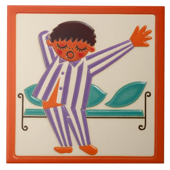 Children's Sleeping Boy - Ceramic Tile Fliese (Vorderseite)