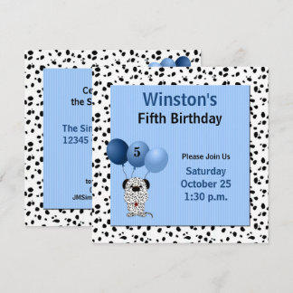 Childs 5th Birthday Party Blue Dalmatian Theme Einladung