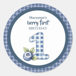 Child's Blueberry Berry First Birthday Runder Aufkleber