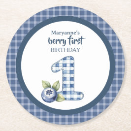 Child's Blueberry Berry First Birthday Runder Pappuntersetzer
