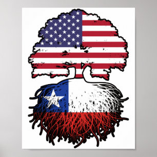 Chile Chilenan American USA Tree Roots Flag Poster