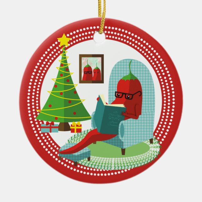 Chile-Chilipfeffer-Lesebuch Weihnachtsverzierung Keramik Ornament (Vorne)