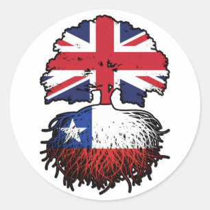 Chile Chillean British UK Tree Roots Flag Runder Aufkleber