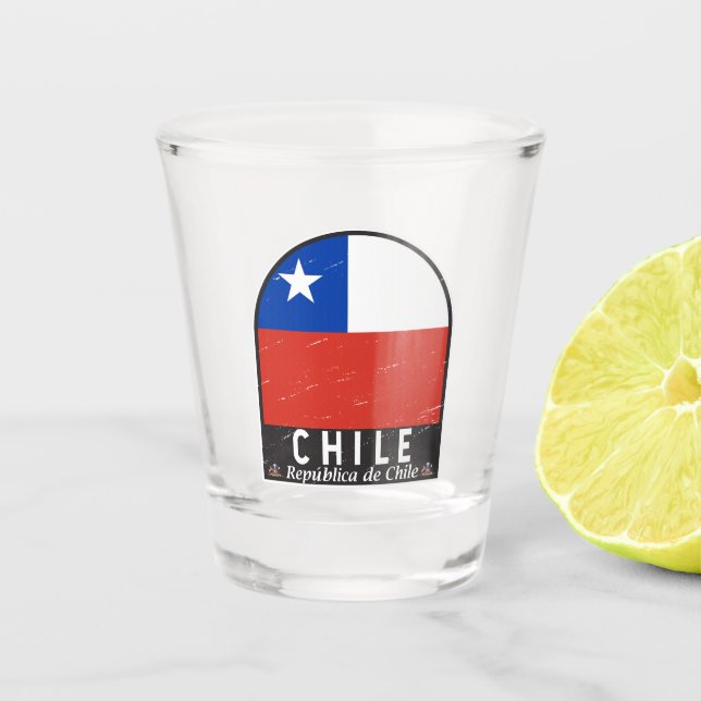 Chile-Flag-Emblem gestört Vintag Schnapsglas (Vorderseite)