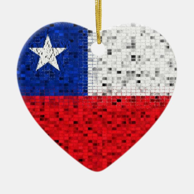 Chile-Flaggen-Glitterverzierung Keramikornament (Vorne)