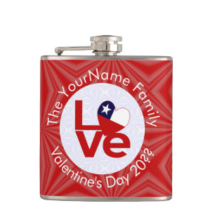 Chile Rot LOVE Flag Personalisiert  Flachmann
