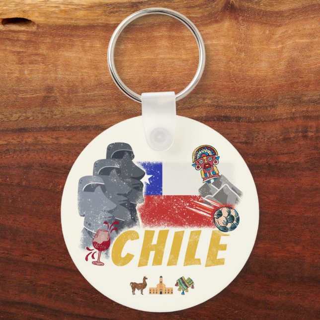 Chile Vintag Osterinsel Flag und Alpaca Schlüsselanhänger (Vorderseite)
