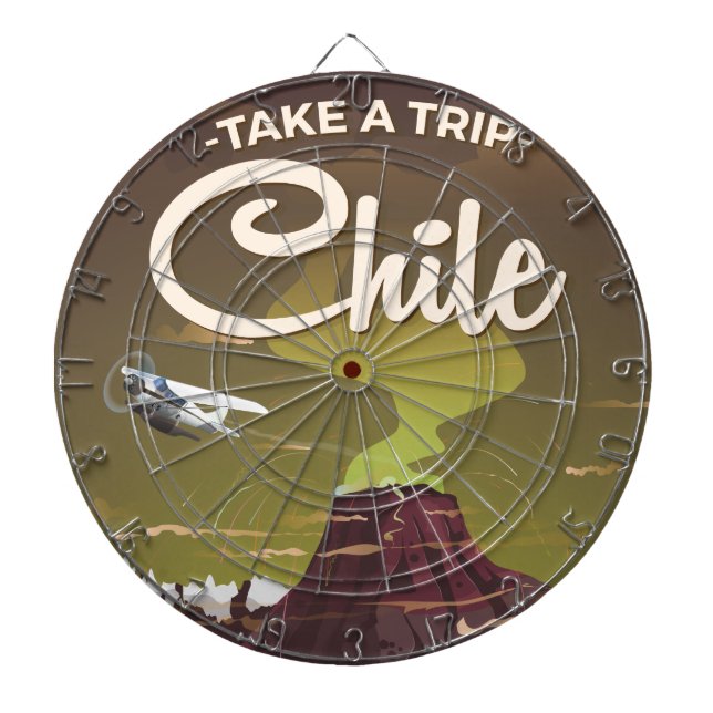 Chile Volcano Vintage Reiseplakat Dartscheibe (vorne)