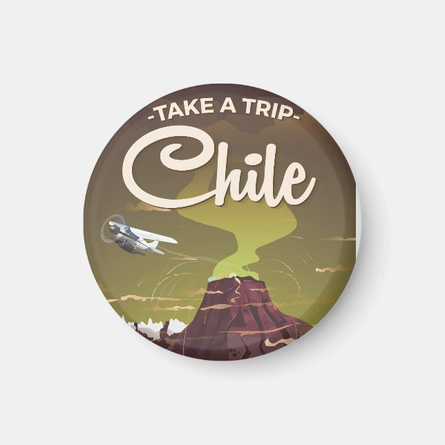 Chile Volcano Vintage Reiseplakat Magnet (Vorne)