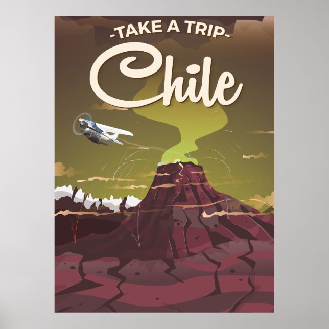 Chile Volcano Vintage Reiseplakat Poster (Vorne)