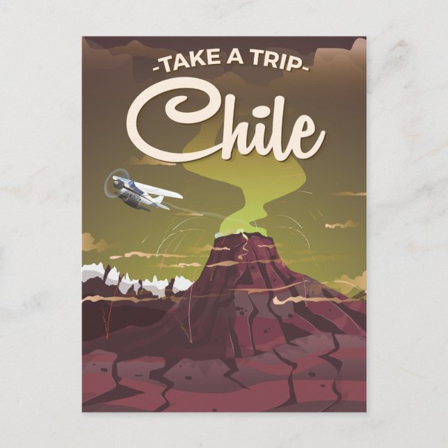 Chile Volcano Vintage Reiseplakat Postkarte (Vorderseite)