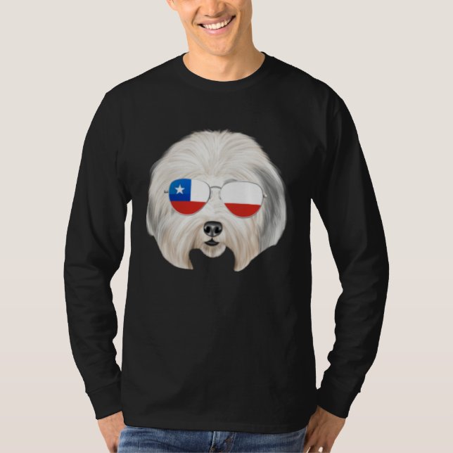Chilean Flag Old English Sheepdog Dog Chile Pocket T-Shirt (Vorderseite)