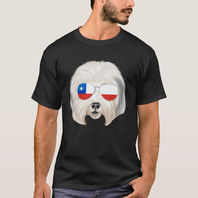 Chilean Flag Old English Sheepdog Dog Chile Pocket T-Shirt (Vorderseite)