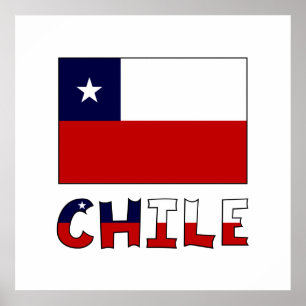Chilenische Flagge und Name in Farbe Poster