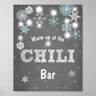 Chili Bar sign Blue Winter Schneeflocken Chilly Ju Poster