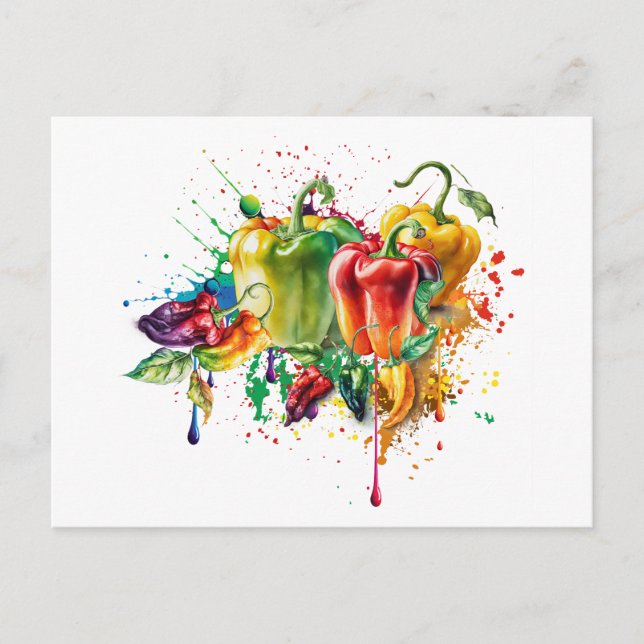 Chili & Bell Paprikaschoten Spritzer Art Postkarte (Vorderseite)