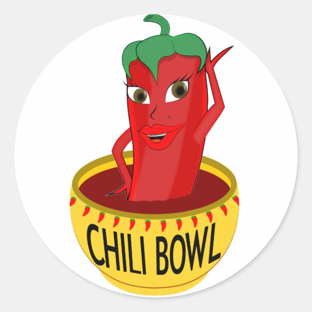 Chili Bowl Cartoon Zeichnend Runder Aufkleber (Vorderseite)