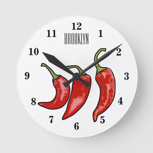 Chili-Cartoon-Abbildung Runde Wanduhr (Vorderseite)