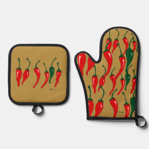 Chili Paprika Ofenhandschuh und Topflappen & Topflappen-Set