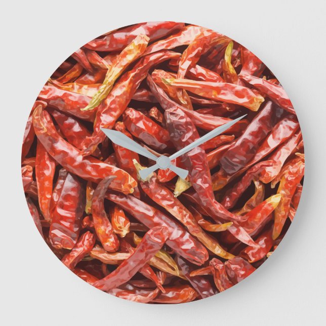 Chili Paprikaschoten Küchenschloss Große Wanduhr (Vorderseite)