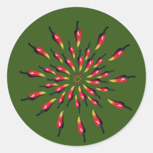 Chili Paprikaschoten Mandala Kunst, Dichtung und M Runder Aufkleber