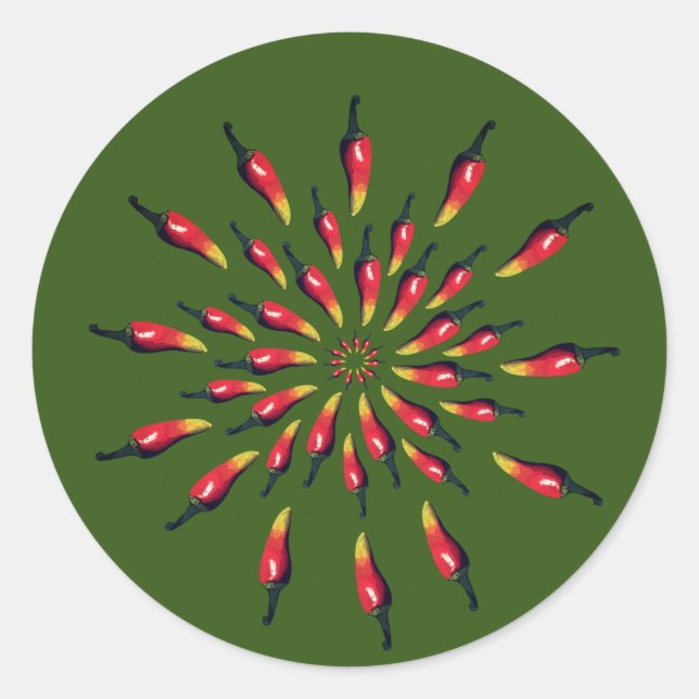 Chili Paprikaschoten Mandala Kunst, Dichtung und M Runder Aufkleber (Vorderseite)