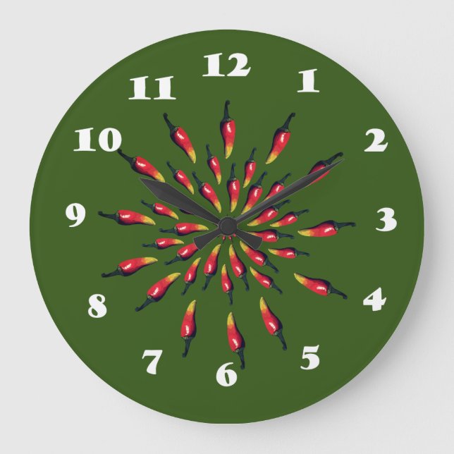 Chili-Paprikaschotenmandala-Kunst Große Wanduhr (Vorderseite)