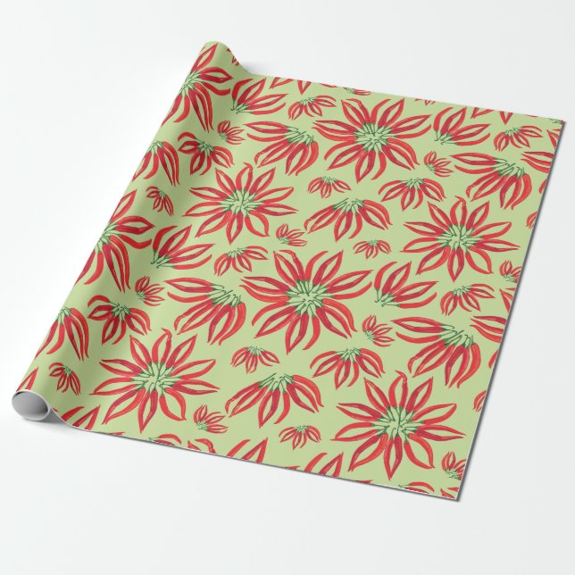 Chili Pepper Christmas Poinsettia Geschenkpapier (Ungerollt)