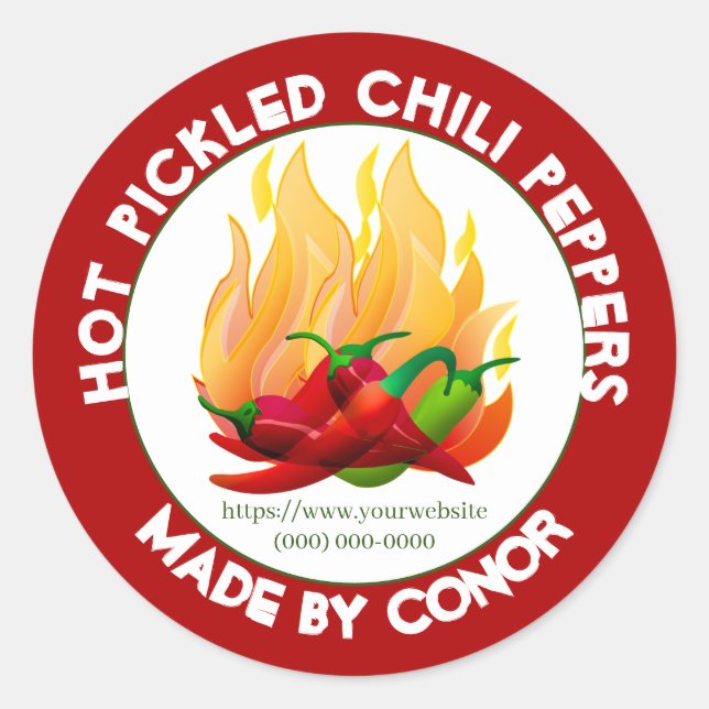 Chili Pepper Hot Pickled Flame Classic Round Stick Runder Aufkleber (Vorderseite)