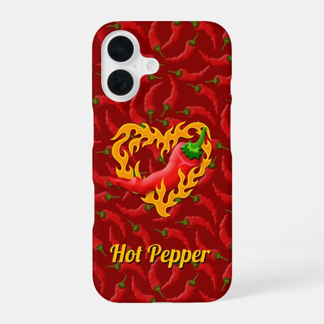 Chili Pepper mit Flame Heart iPhone Case 16 Hülle (Rückseite)