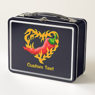 Chili Pepper mit Flame Heart Metal Lunch Box
