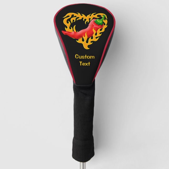 Chili Pepper mit Flammenherz Golf Headcover (Vorderseite)