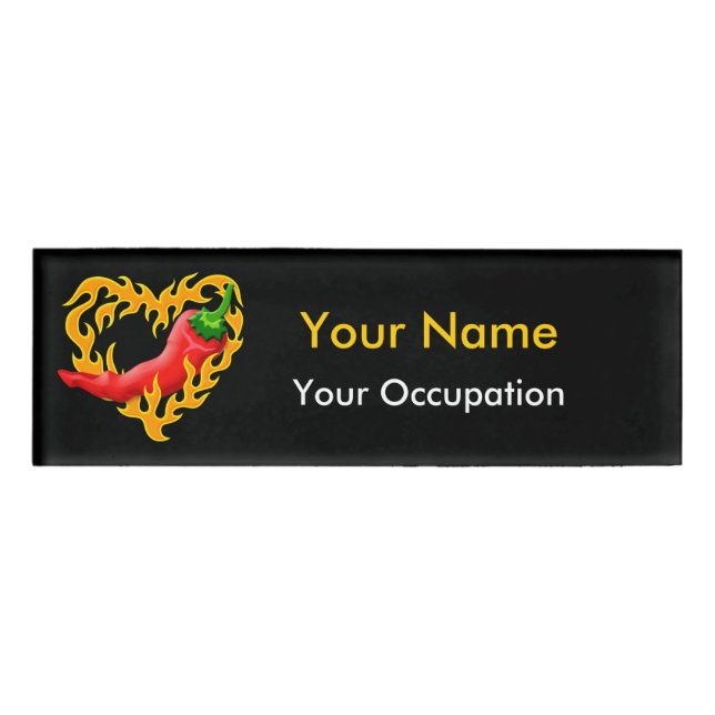 Chili Pepper mit Flammenherz Namenschild (Vorderseite)