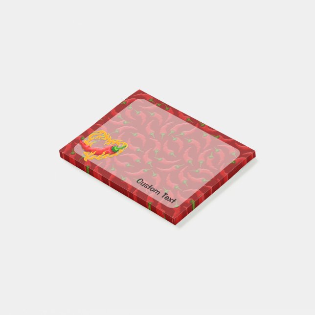 Chili Pepper mit Flammenherz Post-it Klebezettel (angewinkelt)