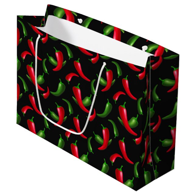 Chili Pepper Muster große Geschenktasche Geschenktüte (Vorderseite Schrägansicht)