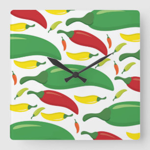 Chili pepper pattern quadratische wanduhr