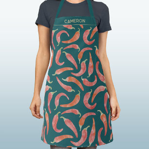 Chili Pepper Rot Teal Aquarell Personalisiert Schürze