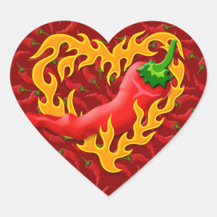 Chili-Pfeffer mit Flammen-Herzen Herz-Aufkleber
