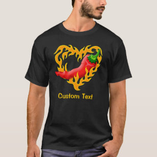 Chili-Pfeffer mit Flammen-Herzen T-Shirt