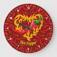 Chili Pfeffer mit Flammenherz große Uhr